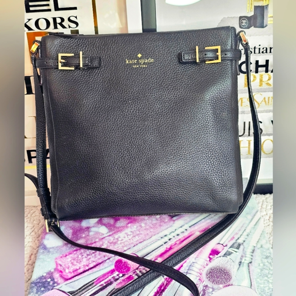 kate spade Black Pebbled Leather Crossbody Bag with Gold Hardware
